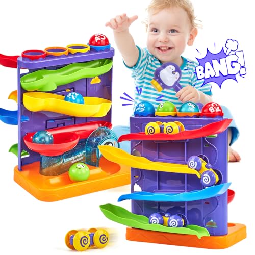 hahaland Toddler Toys for 1 Year Old Boy 2 in 1 Pound Ball Toy & Car Ramp Race Track Learning Early Developmental Montessori Toys for 2 Year Old Birthday Gifts