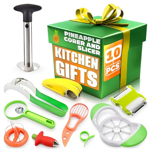 10 Pcs Fruit Slicer Set Fruit Cutting Tools - Pineapple Corer and Slicer Kiwi Cutter Apple Slicer and Corer Cantaloupe Cutter Strawberry Huller Watermelon Cutter Slicer Tool - Banana Cutter Slicer