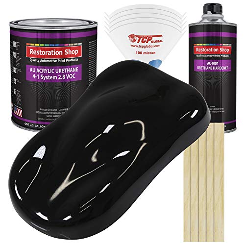 Restoration Shop - Jet Black (Gloss) Acrylic Urethane Auto Paint - Complete Gallon Paint Kit - Professional Single Stage High Gloss Automotive, Car, Truck Coating, 4:1 Mix Ratio, 2.8 VOC