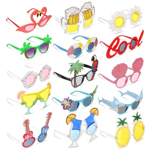 Pumtus 15 Pairs Luau Party Sunglasses, Plastic Novelty Funny Hawaiian Glasses, Tropical Fancy Dress Props, Summer Sunglasses Party Favors, Photo Booth Props, Party Accessory for Birthday, Themed Party