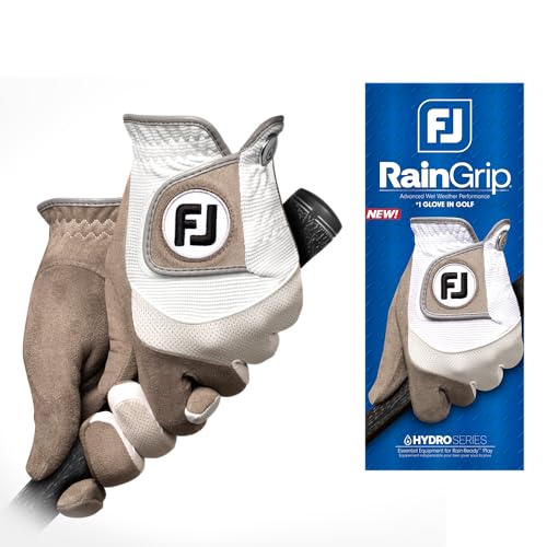 FootJoy Men's RainGrip Golf Glove, White/Grey, Large, Pair