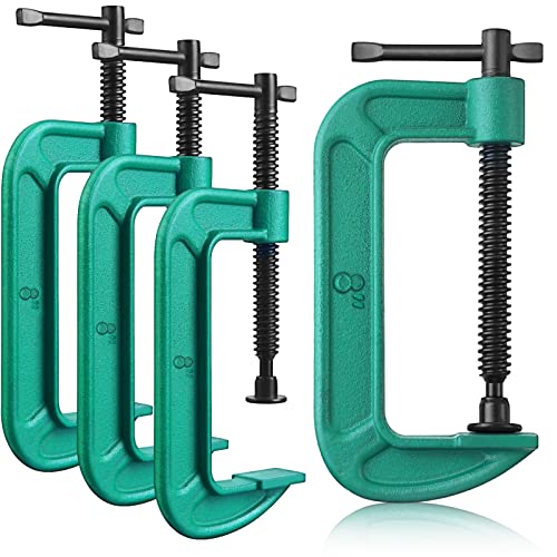 4 Pcs C Clamp Set 8 Inch Heavy Duty G-Clamps Automotive and Wood Working Clamps with Jaw Opening Sliding for DIY Carpentry Woodworking Welding and Building(8 Inch, Green)