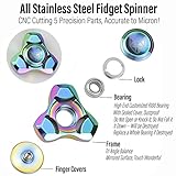 FREELOVE Metal Fidget Spinner, Stainless Steel Heavy, Long Spinning Toys, Cool Silent, Small Mini Fox Figette Spiner for Adults Men Anxiety, Quiet Bearing, Rainbow