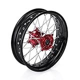 ANUESN Fit HONDA CR CRF125 250 450 SUPERMOTO COMPLETE 17" WHEEL RIM BLACK RIMS RED HUB