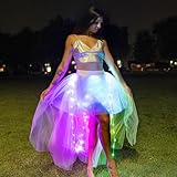 Smart Women's LED Skirt - High-Low White Tulle Light Up Dress for Rave Festivals and Parties (S)