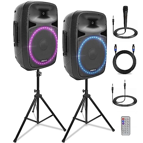 Pyle Powerful Wireless Sound 400W Portable Bluetooth PA Speaker - 12" Indoor/Outdoor Audio System w/Party Lights, Digital Display, FM/AUX/MP3/USB/SD, Handle, Wheels, Microphone, Remote