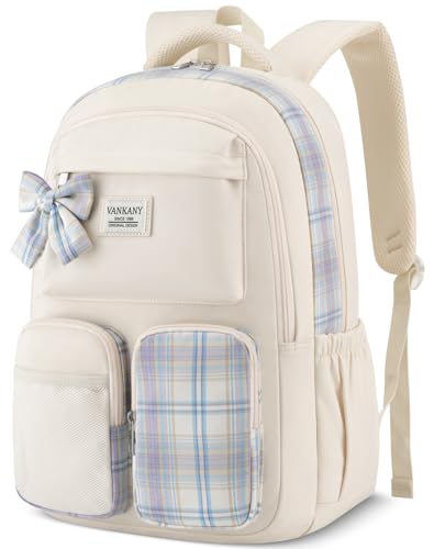 VANKANY School Backpack for Teen Girls Cute Bookbags Elementary High School College Laptop Bags Women Travel Daypacks Mochilas Escolares, Beige