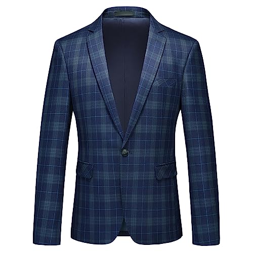 Men's Plaid Blazer Sport Coats Jackets Slim Fit Lightweight Casual Checkered Blazer for Men Navy Grey