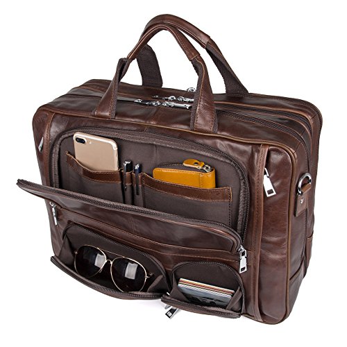 Augus Business Travel Briefcase Genuine Leather Duffel Bags for Men Laptop Bag fits 15.6 inches Laptop YKK Zipper