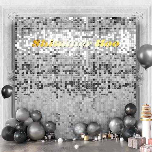 SHIMMERHOO Silver Shimmer Wall Backdrop Panels Square Sequin Shimmer Backdrop, Wall Decor for Birthday, Anniversary Wedding Decoration (Silver, 6ft x 3ft)