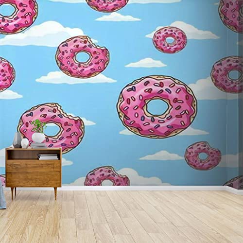 Wallpaper Canvas Print Donuts with pink glaze and colored sprinkles on blue sky Seamless Self Adhesive Peel & Stick Wallpaper Wall Mural Wall Decal Wall Sticker Poster Home Craft for Living Room