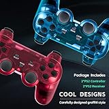 Burcica Wireless Controller for PS2 Play station 2 Dual Vibration 2 - ClearBlue and ClearPurple