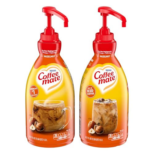 Nestle Coffee mate Coffee Creamer, Hazelnut, Concentrated Liquid Pump Bottle, Non Dairy, No Refrigeration, 50.7 fl oz (Pack of 2)