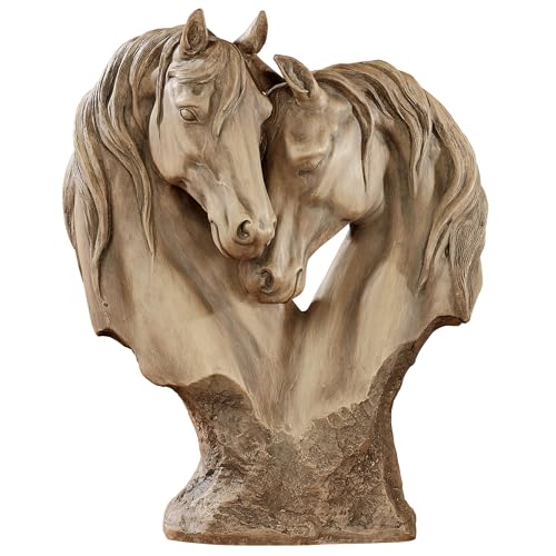 Touch of Class Loving Horses Table Sculpture Tan - Light Brown - Made of Resin - Display Decor for Horse Lovers Bedroom, Living Room - Animal Head Bust Statues - Nuzzling Equine