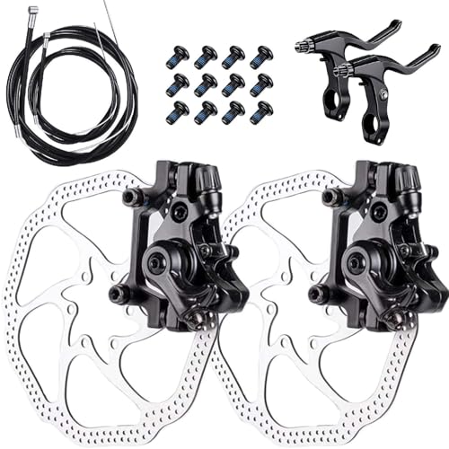 Bike Disc Brake Kit,Bike Front and Back Disc Brake Kit-Calipers,2 Pcs Stainless Steel 160mm Stainless Steel 6-Bolt Disc Rotors&Cable&Brake Lever&A pair of bicycle brake levers&fixing screws,BB7（Black）