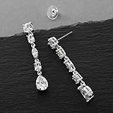 Mariell Cubic Zirconia Crystal Dangle Bridal Earrings, 2 Inches Long, Silver CZ Crystal Jewelry for Weddings, Brides, Bridesmaids, Mother of the Bride