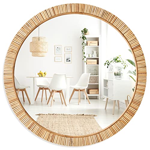 Barnyard Designs Rattan Bathroom Mirror – Rustic Farmhouse Style Handmade Wicker Rattan Frame - Boho Mirror for Nursery Wall Décor (25.5", Round)