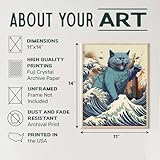 Funny Cat Wall Decor 11x14 - Cat Dad & Cat Mom Gifts - Cat Themed Cute Cat Poster - Cat Wall Art Decor - Cat Gift for Cat Lovers - Retro Vintage Cat Decorations - The Great Wave off Kanagawa