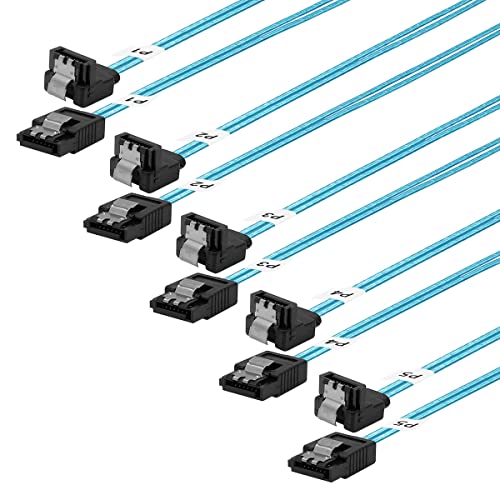 ADCAUDX SATA-III Cable: 0.5M, 5 Pack SATA 90-Degree Cable Thin-SATA Cable SATA Right-Angle Cable SATA 6 Gbps Cable for Hard Drive, Computer,SDD,HDD,Blue (1.6FT)