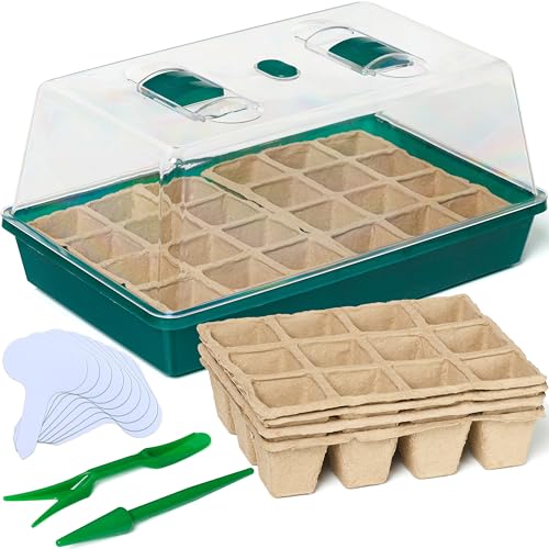 CARPATHEN Seed Starter Tray - Seed Starting Tray with Humidity Dome and 48 Peat Pots for Seedlings - Plant Germination Trays Plant Starter Kit and Base Mini Greenhouse Germination Kit