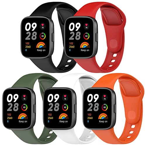 FitTurn 5 Colors Bands Compatible with Xiaomi Mi watch lite 3/Redmi Watch 3, Adjustable Soft Silicone Replacement Sport Strap for Women Men Sport Bands Accessories for Xiaomi Mi watch lite 3/Redmi