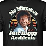 Teelocity Bob Ross No Mistakes Just Happy Accidents Retro Graphic T-Shirt (3XL - Standard Fit, Black)