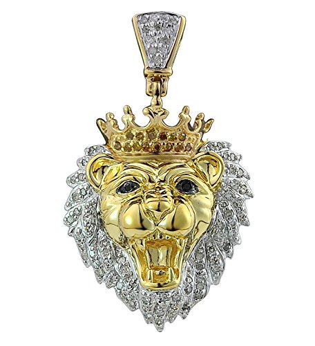 TGDJ 10k Yellow Gold Lion Head Diamond Charm Pendant, 35 x 20 mm Sparkle-Cut solid Lion king Pendant, 0.32 Cttw (I1-I2 Clarity; G-H Color)