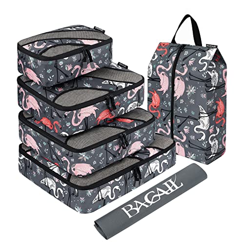 BAGAIL 6 Set Packing Cubes,Travel Luggage Packing Organizers(5set+Laundry bag Flamingo)