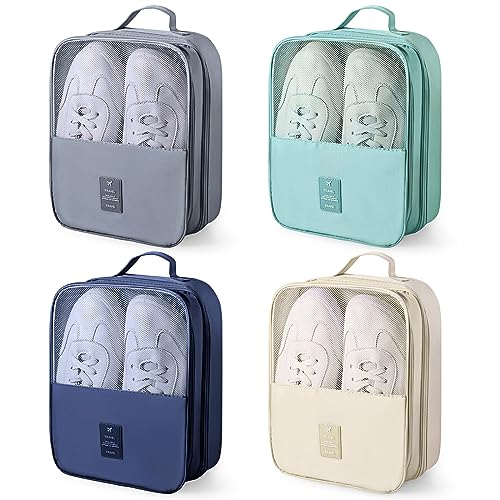 Windyun 4 Pcs Shoe Bags for Travel Holds 3 Pair of Shoes Portable Shoe Storage Pouch Waterproof Shoe Packing Cubes with Handle Shoe Organizer Travel for Suitcase Daily Use (Classic Colors)