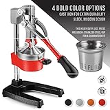 Eurolux Cast Iron Citrus Juicer | Extra-Large Commercial Grade Manual Hand Press | Heavy Duty Countertop Squeezer for Fresh Orange Juice (Bonus Stainless Steel Cup) (Orange)