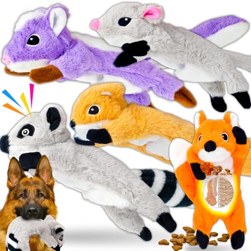 LECHONG 5-Pack No Stuffing Dog Squeaky Toys, Plush Crinkle Chew Toys Bundle w/Belly Pocket for Large Medium Dogs Aggressive Chewers, Tough Interactive Dog Toys for Boredom to Keep Them Busy