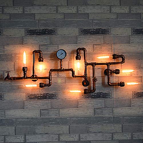 LITFAD Industrial Wall Sconce Vintage 47" Multi Light Wall Light with 8 Lights and Pipe Fixture Arm in Bar Style Antique Wall Lamp