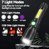 Black Light flashlight, 3 in-1 Rechargeable Flashlights, UV Light Magnetic LED Flashlight High Lumens, 7 Mode Camping Waterproof Flashlight for Pet Urine Detection ((Black + Purple) with case)