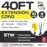 Iron Forge Cable 30 Amp RV Replacement Cord 40 ft, 10/3 RV Extension Cord 40 Foot NEMA TT-30P to Open End 3 Wire, Heavy Duty 10 Gauge STW Electrical Wire for Camper