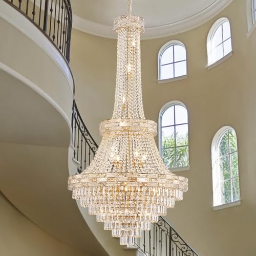 HUANXISHA 25 Lights Gold Crystal Chandeliers Large Modern Chandelier for High Ceilings Luxury Chandeliers Light Fixture Foyer Staircase Hallway Entryway Banquet Hall Lobby 60.5" H x 31" D