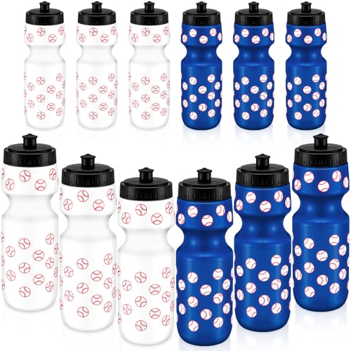 Skybooly 12 Pcs Water Bottle Bulk Reusable Sports Squeeze Water Bottles Ball Cup Accessories for Sports Party Favors Team Gifts Players for Gym Most Bike Cage (Baseball)