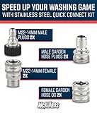 McKillans® M22-14mm Pressure Washer Quick Connect Kit, M22-14mm to 3/8" Male Female Quick Disconnect Kit for Power Washer (Stainless Steel)