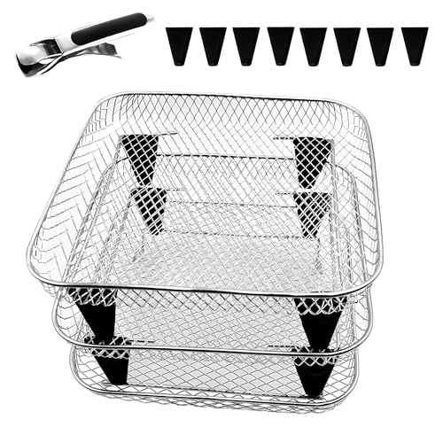 Upgrade 7.8inch Square Air Fryer Rack,Three Stackable Dehydrator Rack,Square Air Fryer Accessories,Fit for Air fryer with inner size >8inch(Square)