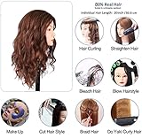 Mannequin Head with 100% Human Hair, SZCY LLC 18" Dark Brown Real Hair Cosmetology Mannequin Head Hair Styling Hairdressing Practice Training Doll Heads with Clamp Holder and Tools