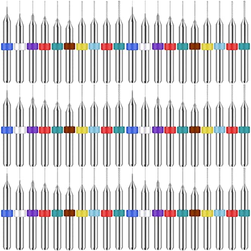 Shank Tungsten Carbide Micro Drill Bits Set, Tungsten Steel PCB Print Circuit Board Flute CNC Router Bits for Rough Stone Print Circuit Board Jewelry Engraving(60 Pcs,0.1-1.0 mm)