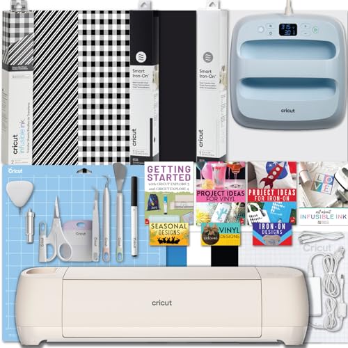 Cricut Explore 4 and Easy Press 3 Machine Combo Bundle - Craft Cutting Machine with Heat Press Machine (9 in x 9 in) and Iron-on Materials for DIY T-shirts, Tote Bags and Hoodies, Sublimation Projects