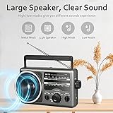 AM FM Portable Radio Battery Operated Radio by 4X D Cell Batteries Or AC Power Transistor Radio with and Big Speaker, Standard Earphone Jack, High/Low Tone Mode, Large Knob