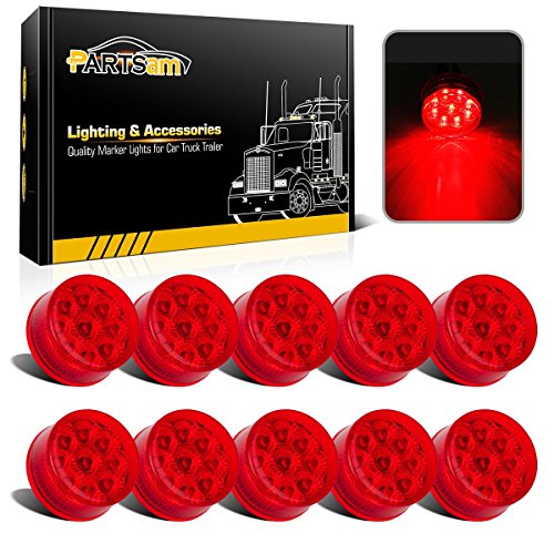 Partsam 10Pcs 2 inch Trailer Round Red 9LED Side Marker Lights with Reflectors, 2" Clearance Lights for Truck Trailer RV Tractor, Sealed Waterproof, 12V