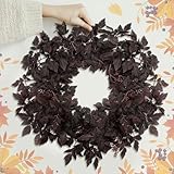 Waydress 24" Plum Cimicifuga Seeded Wreath Garland Fake Artificial Plants Cimicifuga Wreath Plum Realistic Cimicifuga Ramosa Leaves Garland for Autumn Fall Home Indoors Fireplace Holiday Decorations