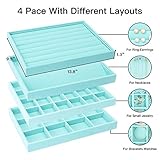 UIUIX Stackable Velvet Jewelry Trays Organizer for Drawer, Velvet Jewelry Storage Display Trays, Earring Necklace Bracelet Ring Organizer, Set of 4 (Blue)