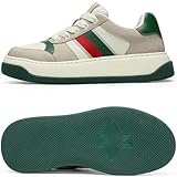 Fashion Sneakers for Men Women, Cowhide Premium Leather Luxury Designer Shoes, Breathable and Comfort Tennis Walking Shoes for Casual Dress Green