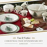 Spode Christmas Tree 16-Piece Dinnerware Set (Service for 4) - Festive Holiday Tableware Collection with Plates, Bowls, Mugs - Fine Earthenware Christmas Dinnerware - Microwave & Dishwasher Safe