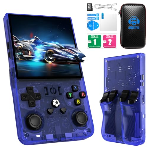 AISLPC 2025 New Upgrade R36MAX Retro Handheld Game Console with 64G Built-in 18000+ Classic Games, Portable Hand Held Open Source Linux System 4.0-in 4k HD IPS Screen Video Player (Blue 64GB)