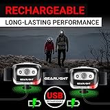 GearLight USB Rechargeable Headlamp Flashlight - S500 Running, Camping, and Outdoor LED Headlight Camping Headlamps - Head Lamp Light for Adults, Kids, Emergency Gear [2 Pack]