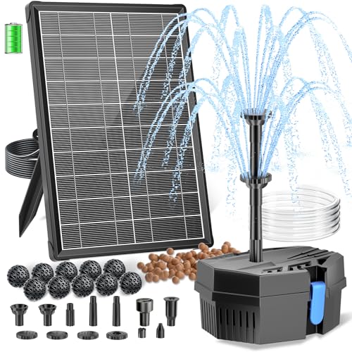 Biling Solar Pond Filter Fountain with Battery Backup 8W Solar Fountain Pump with 3600mAh Battery Filter Clean for Small Pond Water Feature Waterfall, Work Stable in Daytime